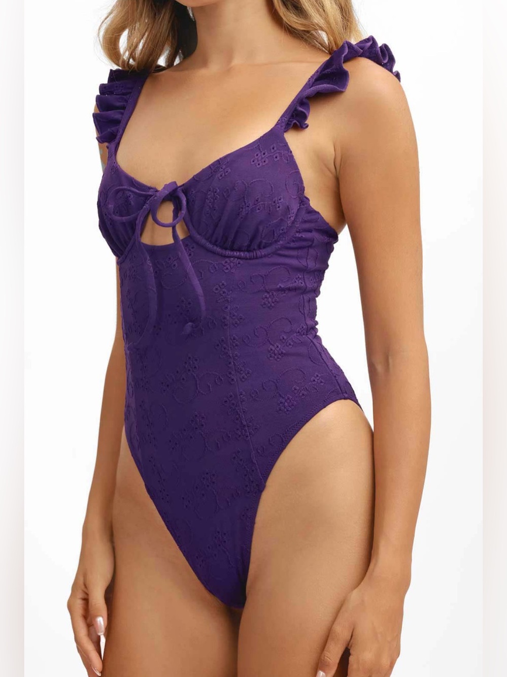 Blackbough Hailey Ruffled Underwire One Piece Swimsuit Dusk Eyelet M NWOT